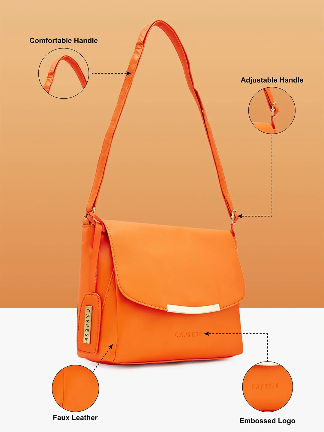 Caprese Yondela Medium Peach Sling Bag - Image 6