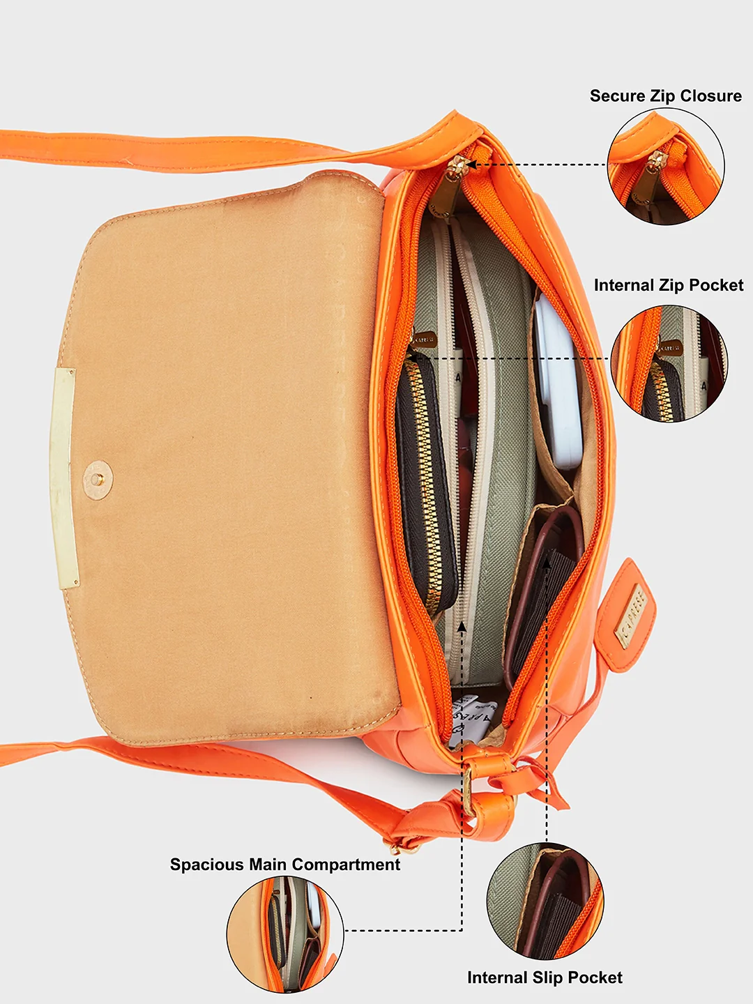 Caprese Yondela Medium Peach Sling Bag - Image 7