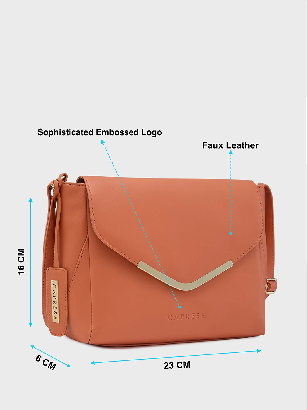 Caprese Yondella Medium Peach Sling Bag - Image 9