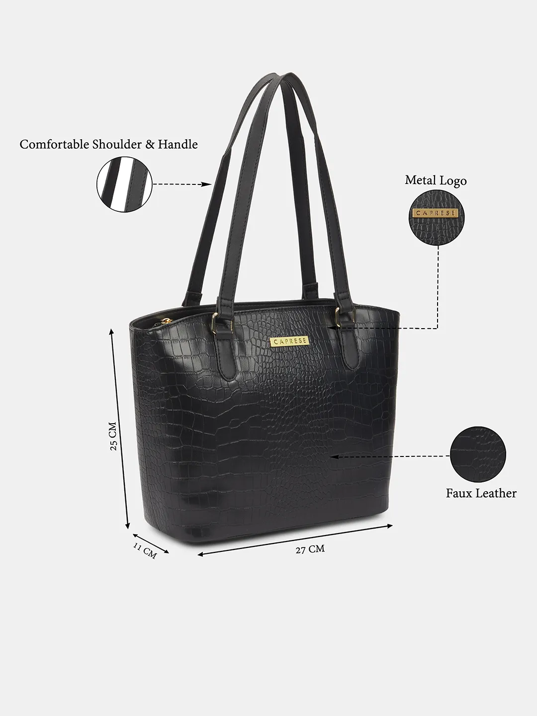 Caprese York Medium Black Tote Bag - Image 3
