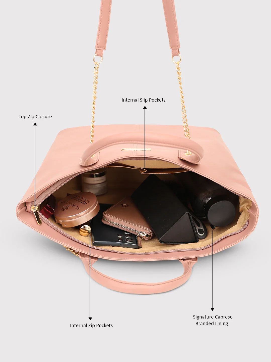 Caprese Yura Medium Soft Pink Tote Bag - Image 11