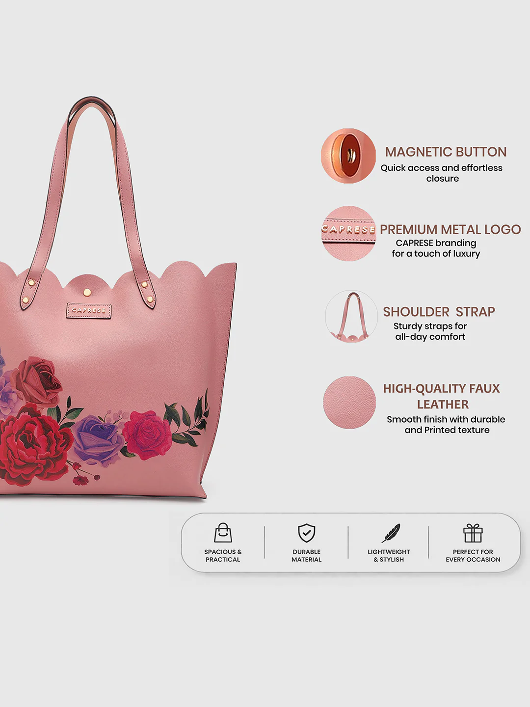 Caprese Zaria Large Blush Open Tote Bag - Image 4