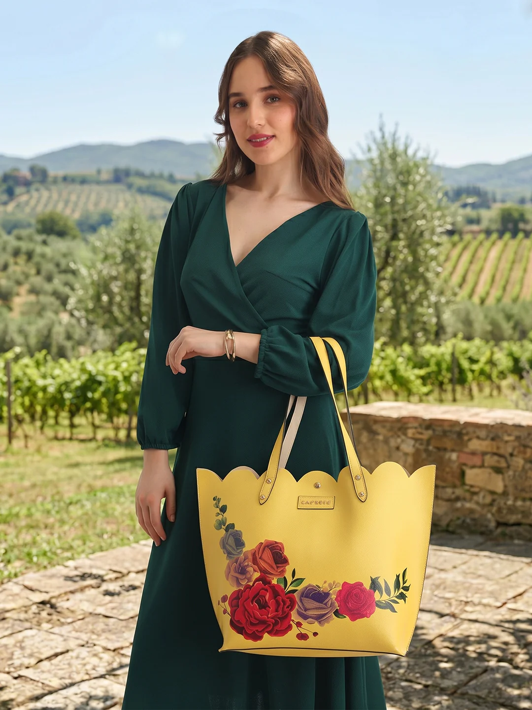 Caprese Zaria Large Light Yellow Open Tote Bag - Image 12