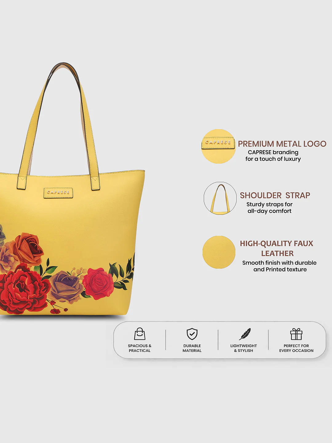 Caprese Zaria Large Light Yellow Tote Bag - Image 3