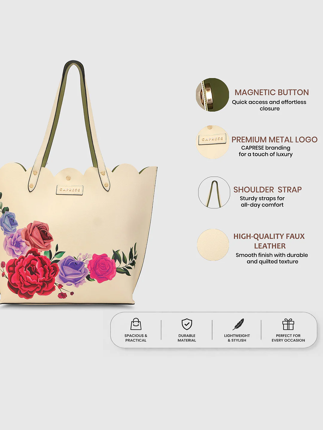 Caprese Zaria Large Off White Open Tote Bag - Image 4
