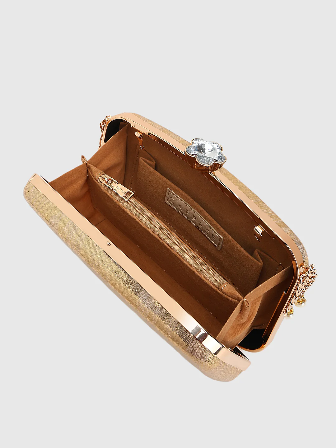 Caprese Zarina Medium Gold Printed Clutch Bag - Image 13