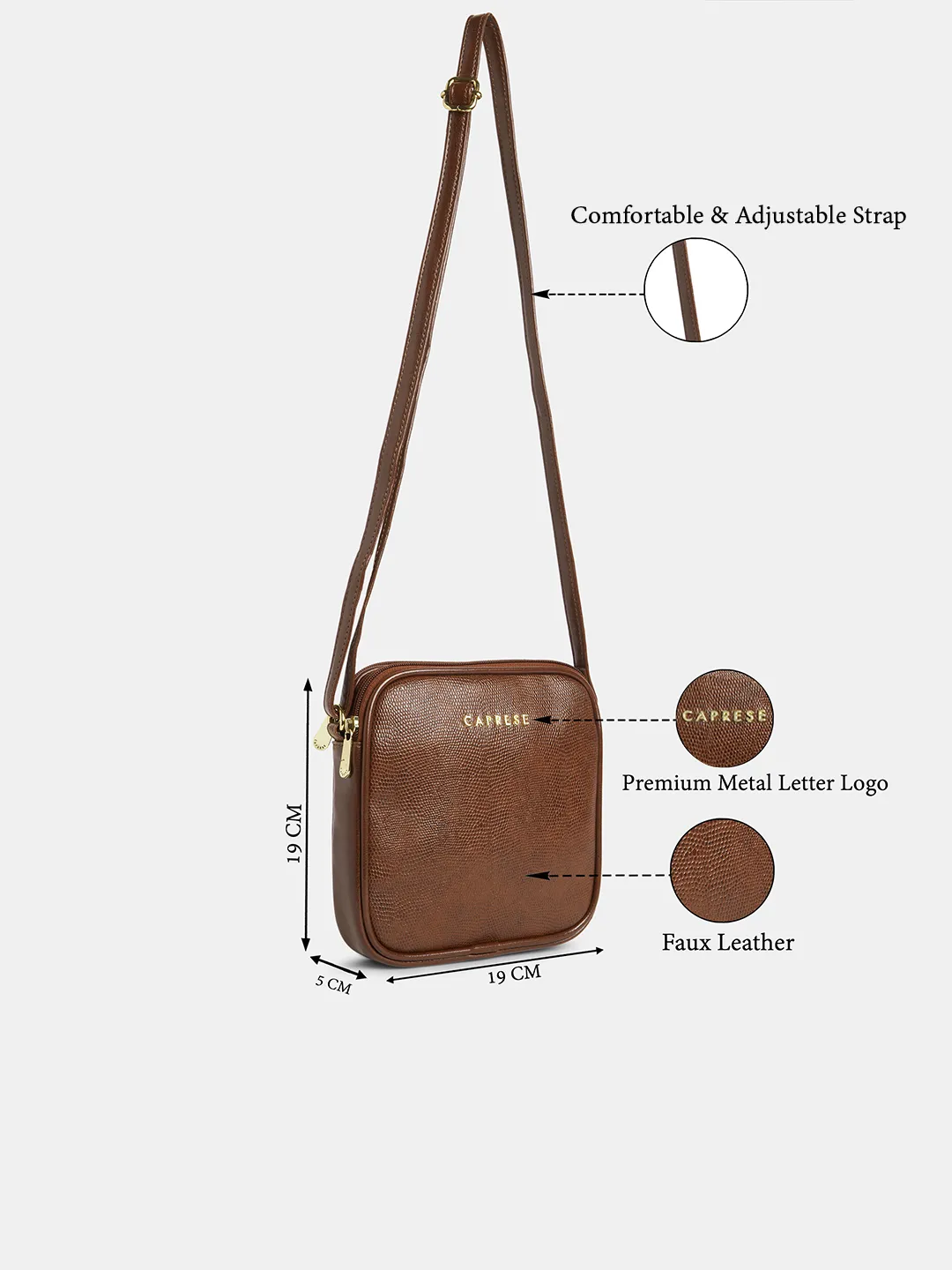 Caprese Zenith Medium Brown Sling Bag - Image 3
