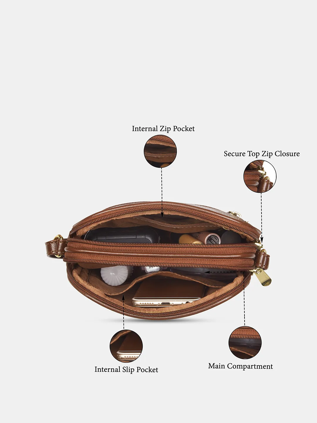 Caprese Zenith Medium Brown Sling Bag - Image 4