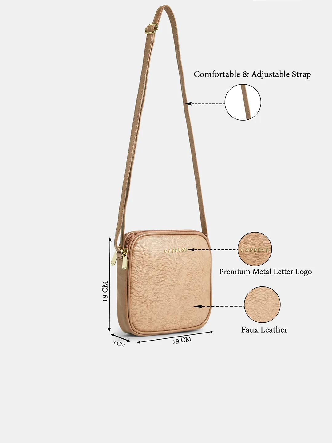 Caprese Zenith Medium Dusky Pink Sling Bag - Image 3
