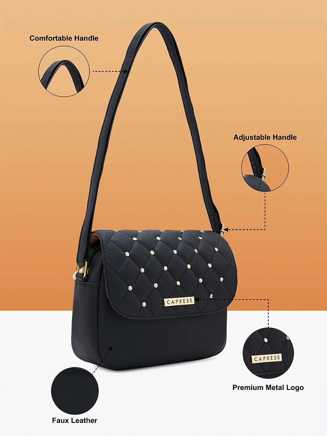 Caprese Zesty Medium Black Sling Bag - Image 8