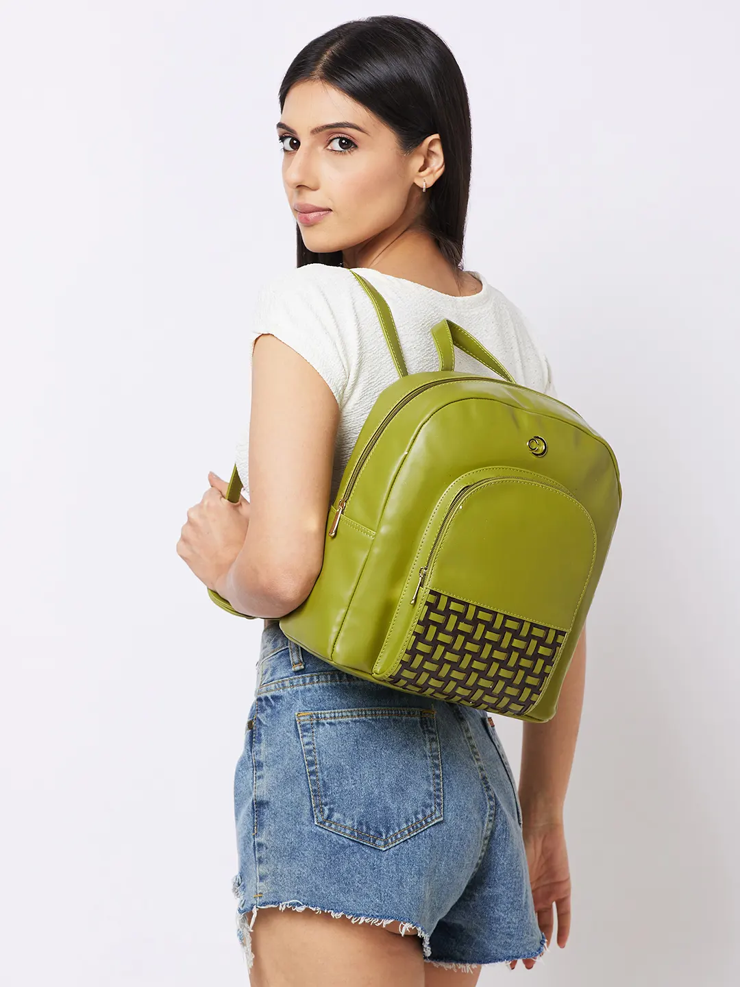 Caprese Zeta Quilted Large Olive Backpack - Image 12