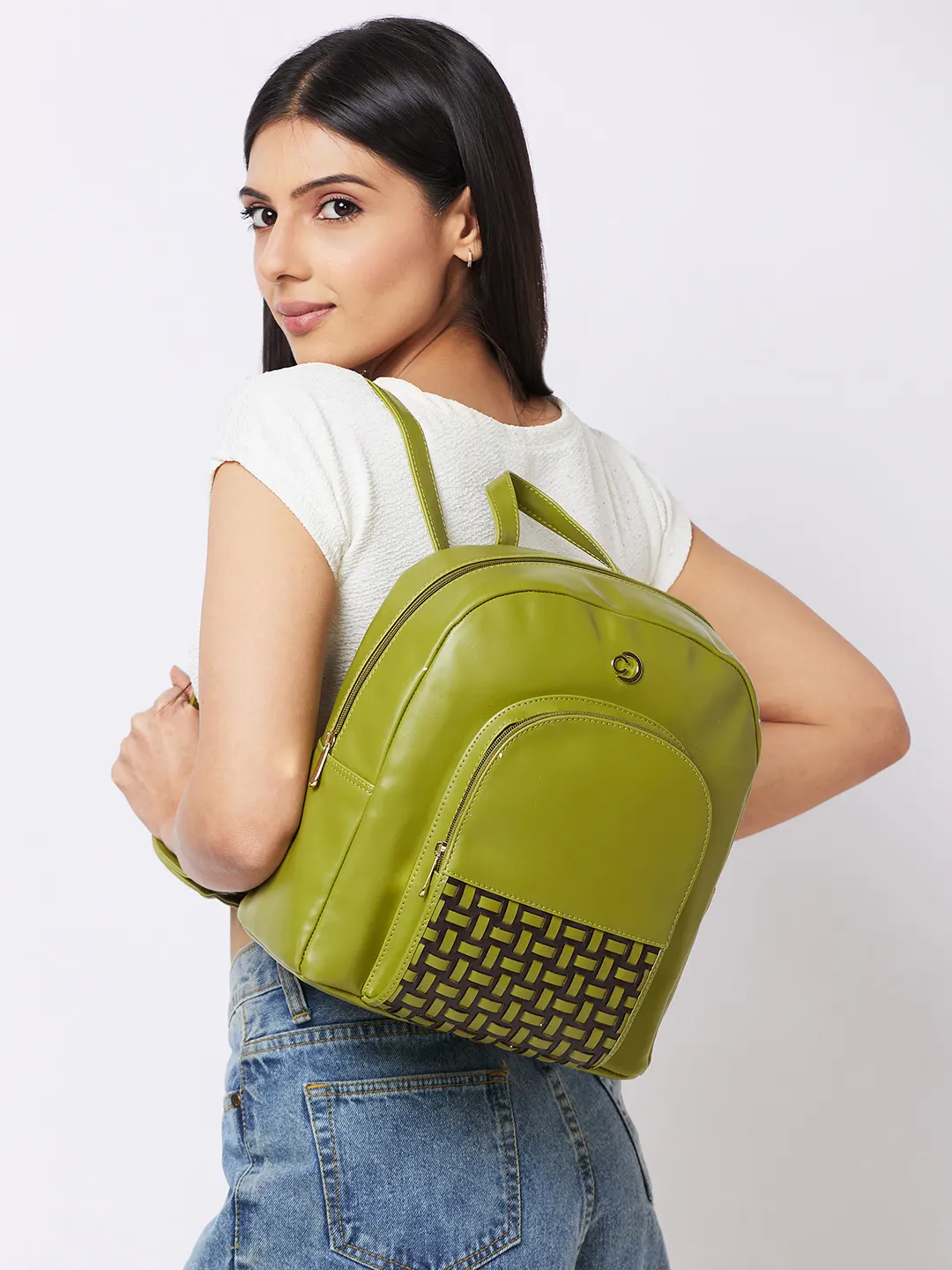 Caprese Zeta Quilted Large Olive Backpack - Image 13