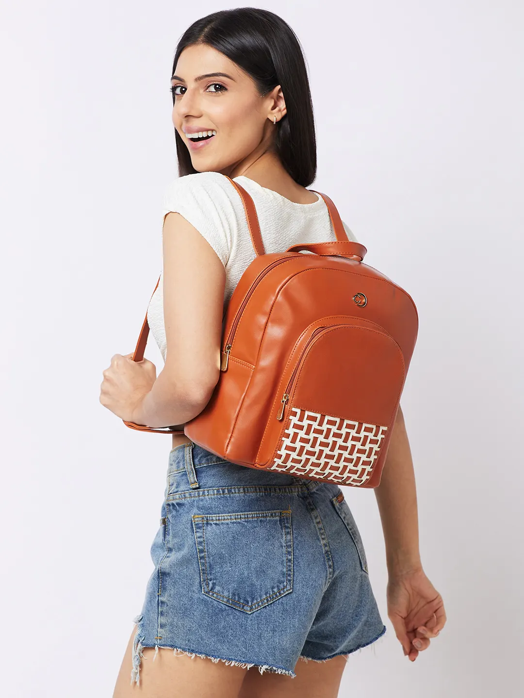 Caprese Zeta Quilted Large Tan Backpack - Image 12
