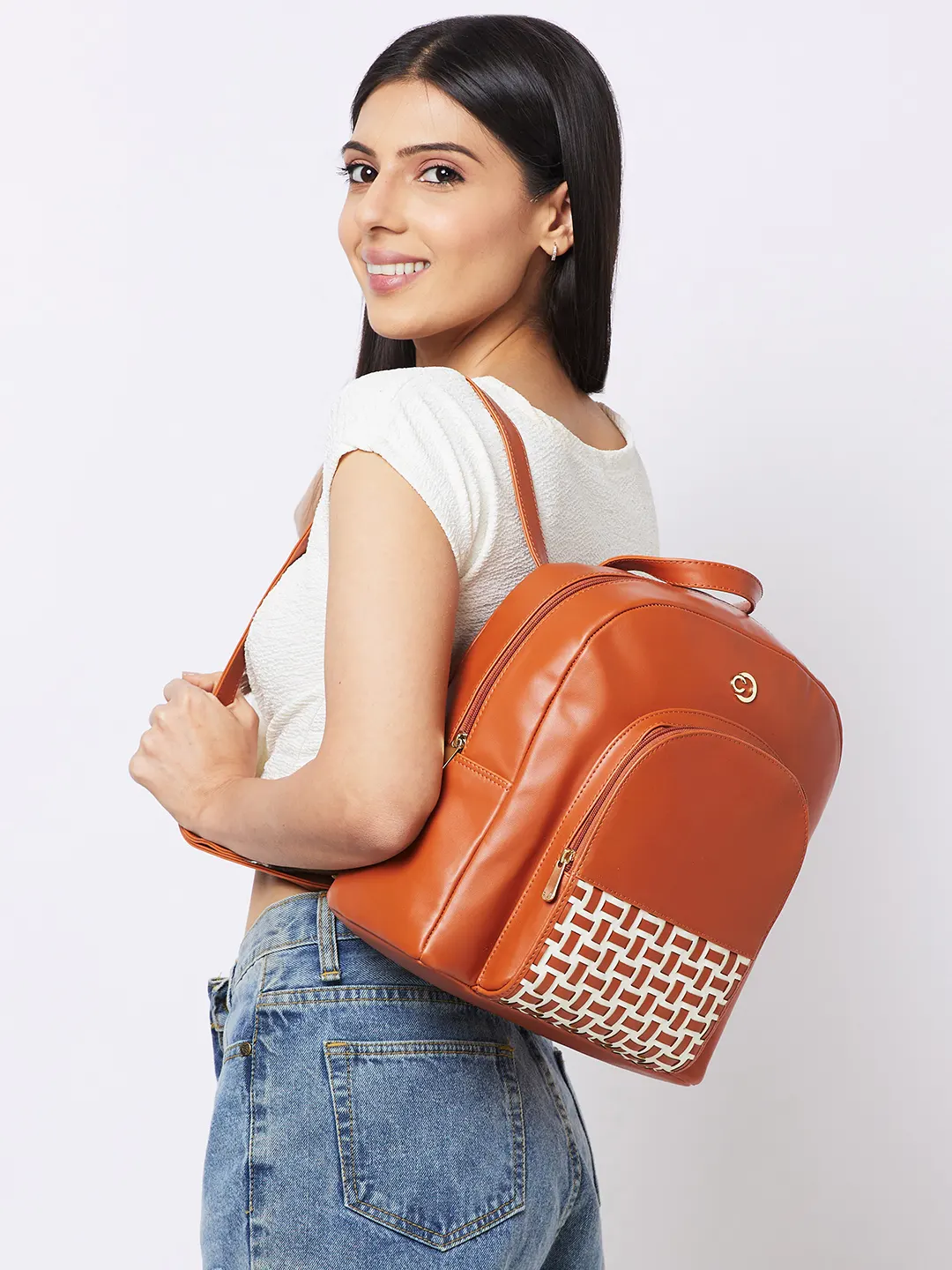 Caprese Zeta Quilted Large Tan Backpack - Image 13