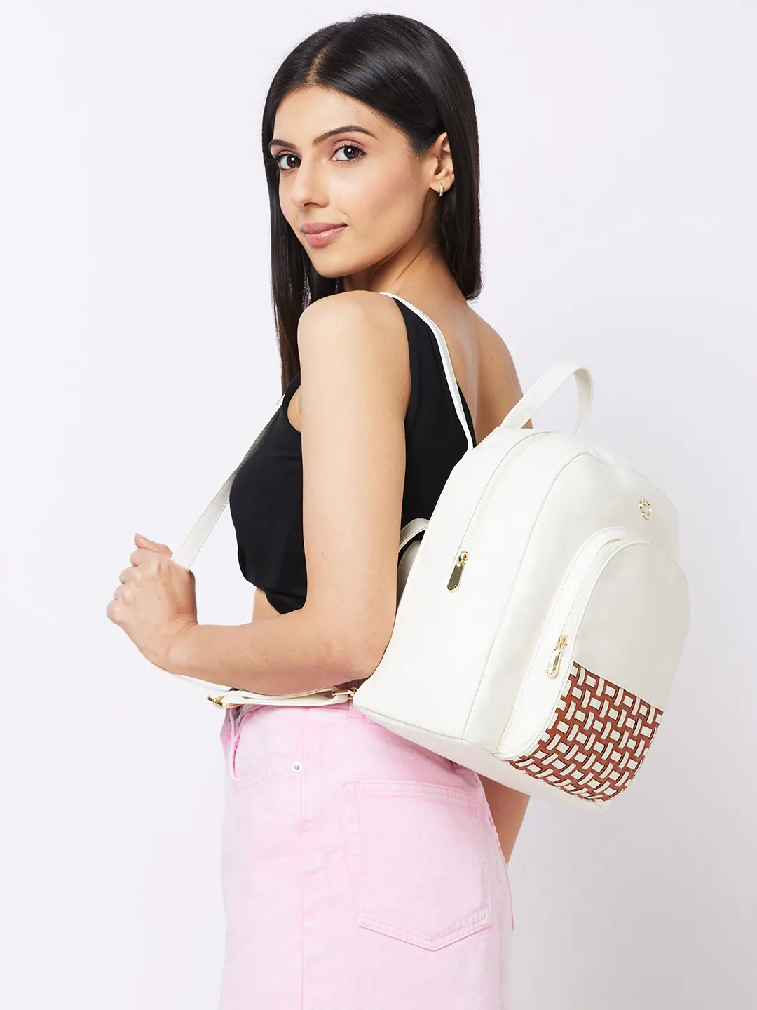 Caprese Zeta Quilted Large Vanilla Backpack - Image 13