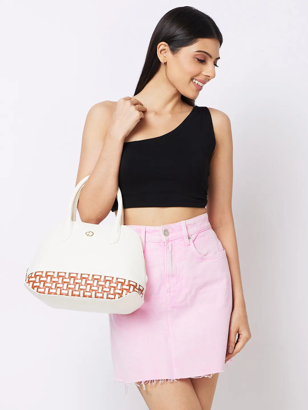Caprese Zeta Medium Vanilla Satchel Bag - Image 10