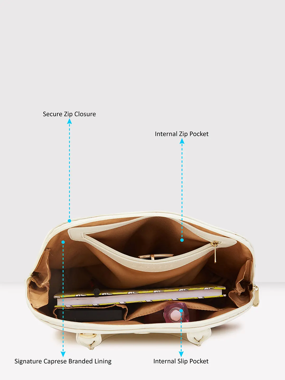 Caprese Zeta Medium Vanilla Satchel Bag - Image 6