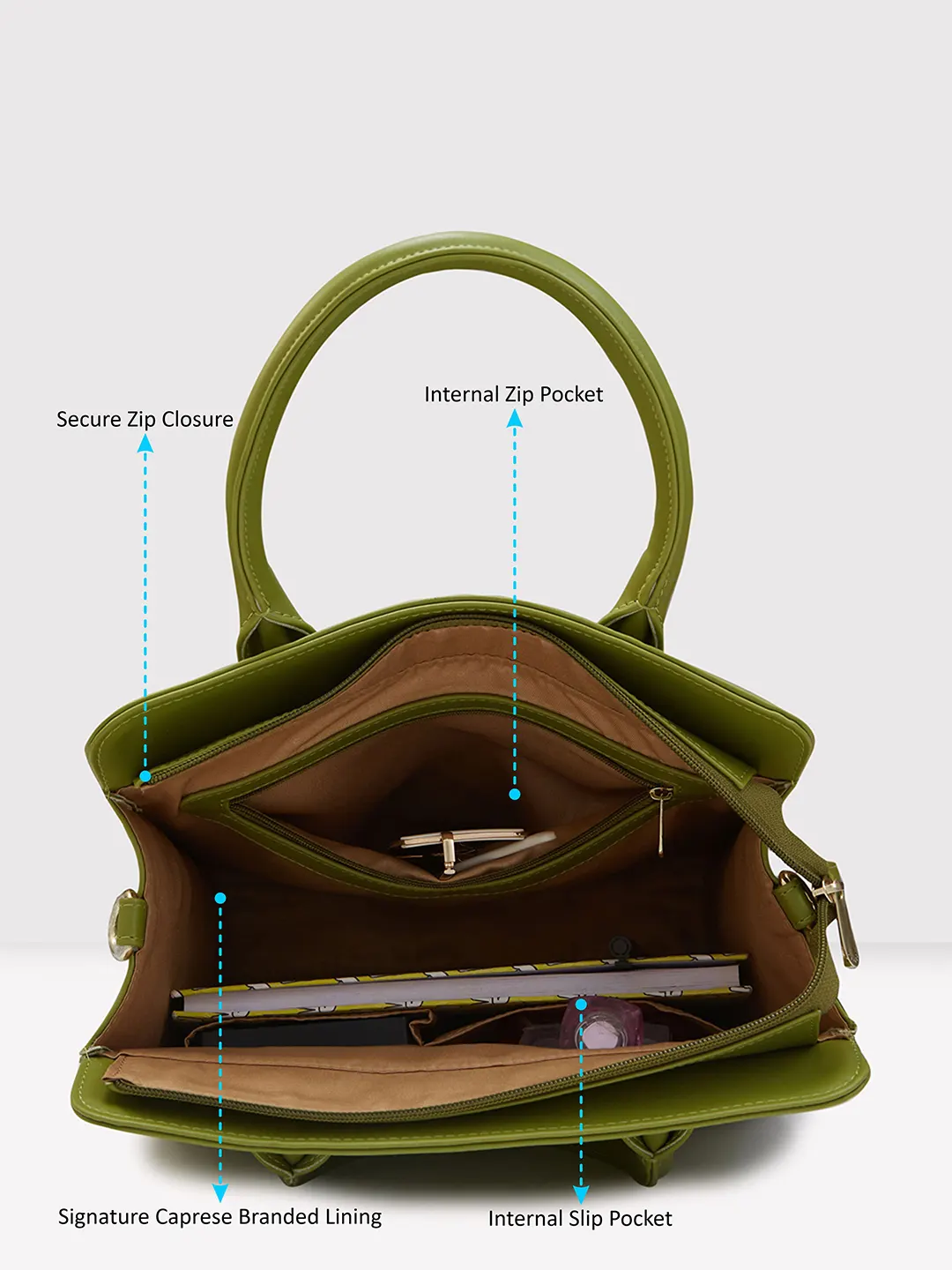 Caprese Zeta Medium Olive Tote Bag - Image 7