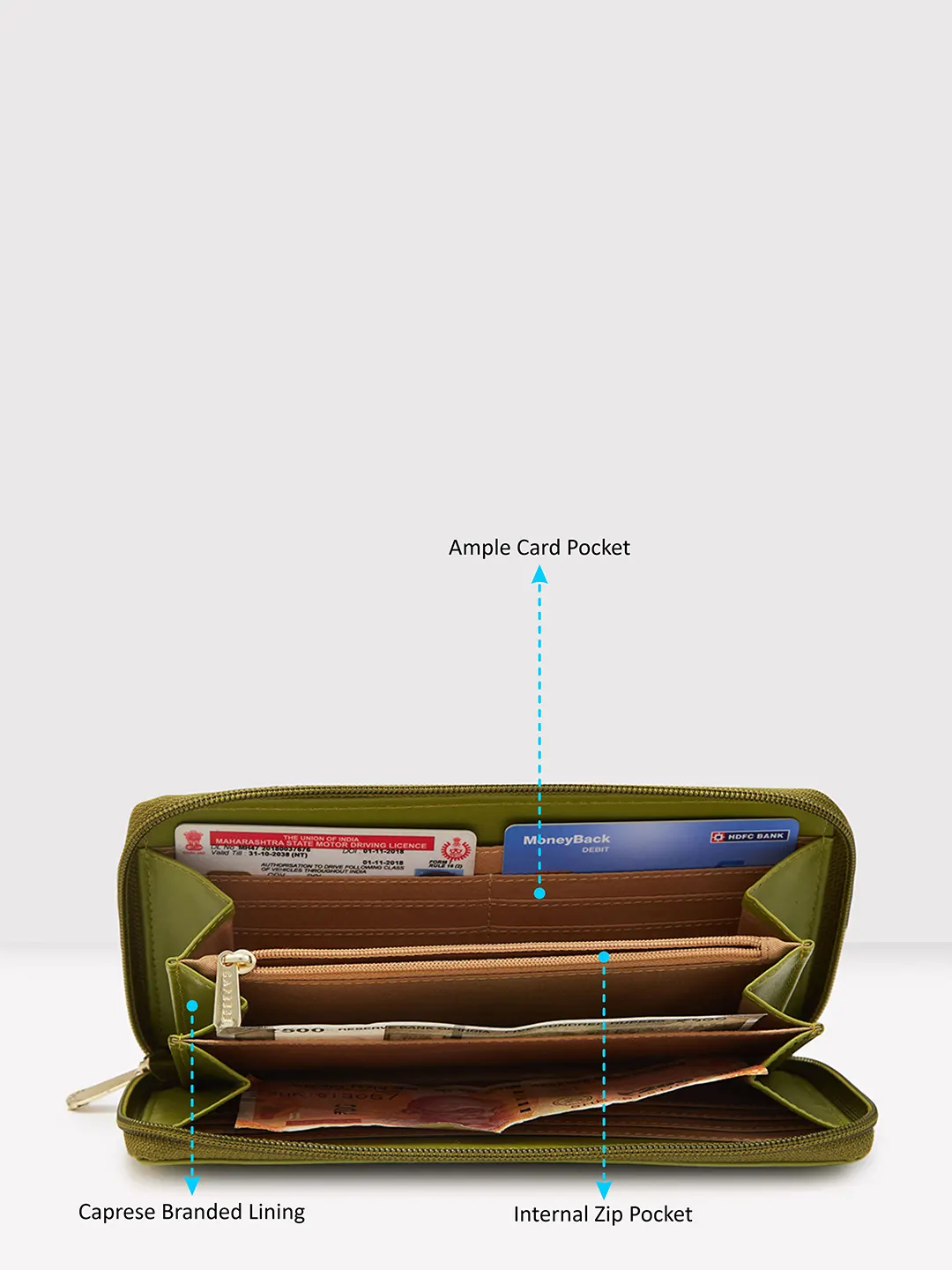 Caprese Zeta Quilted Large Olive Zip Around Wallet - Image 9