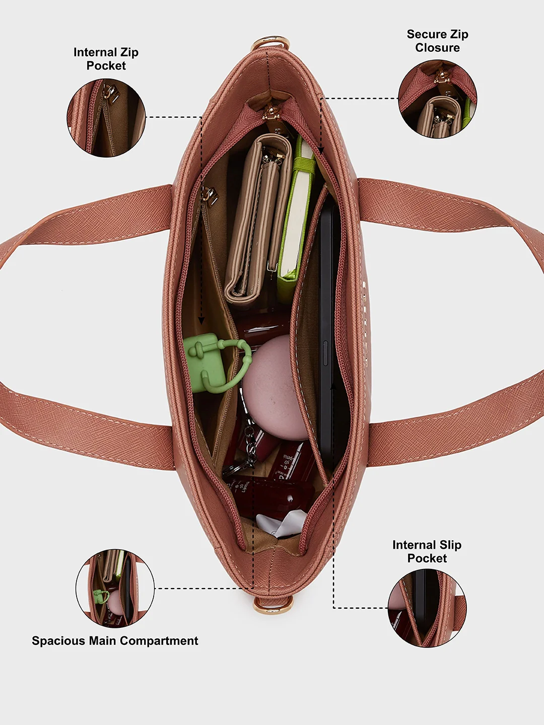 Caprese Ziri Small Pink Satchel Bag - Image 5