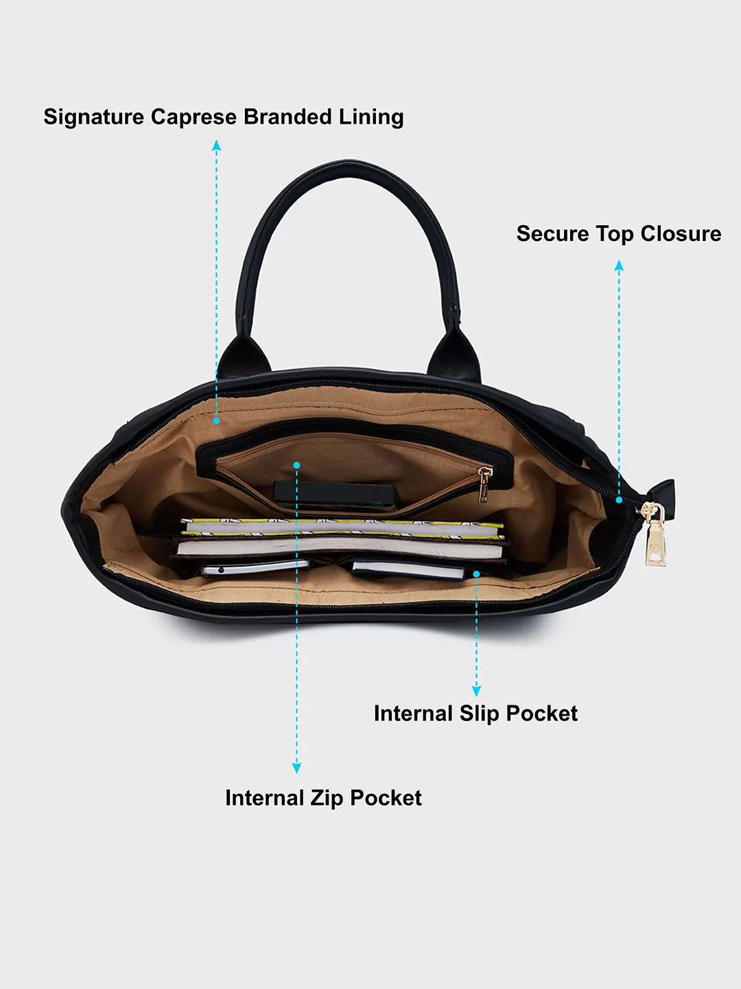 Caprese Ziva Large Black Tote Bag - Image 8