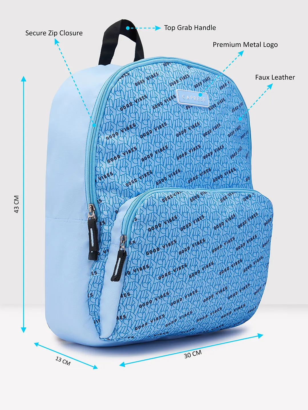Caprese Zoe Large Light Blue Backpack - Image 7