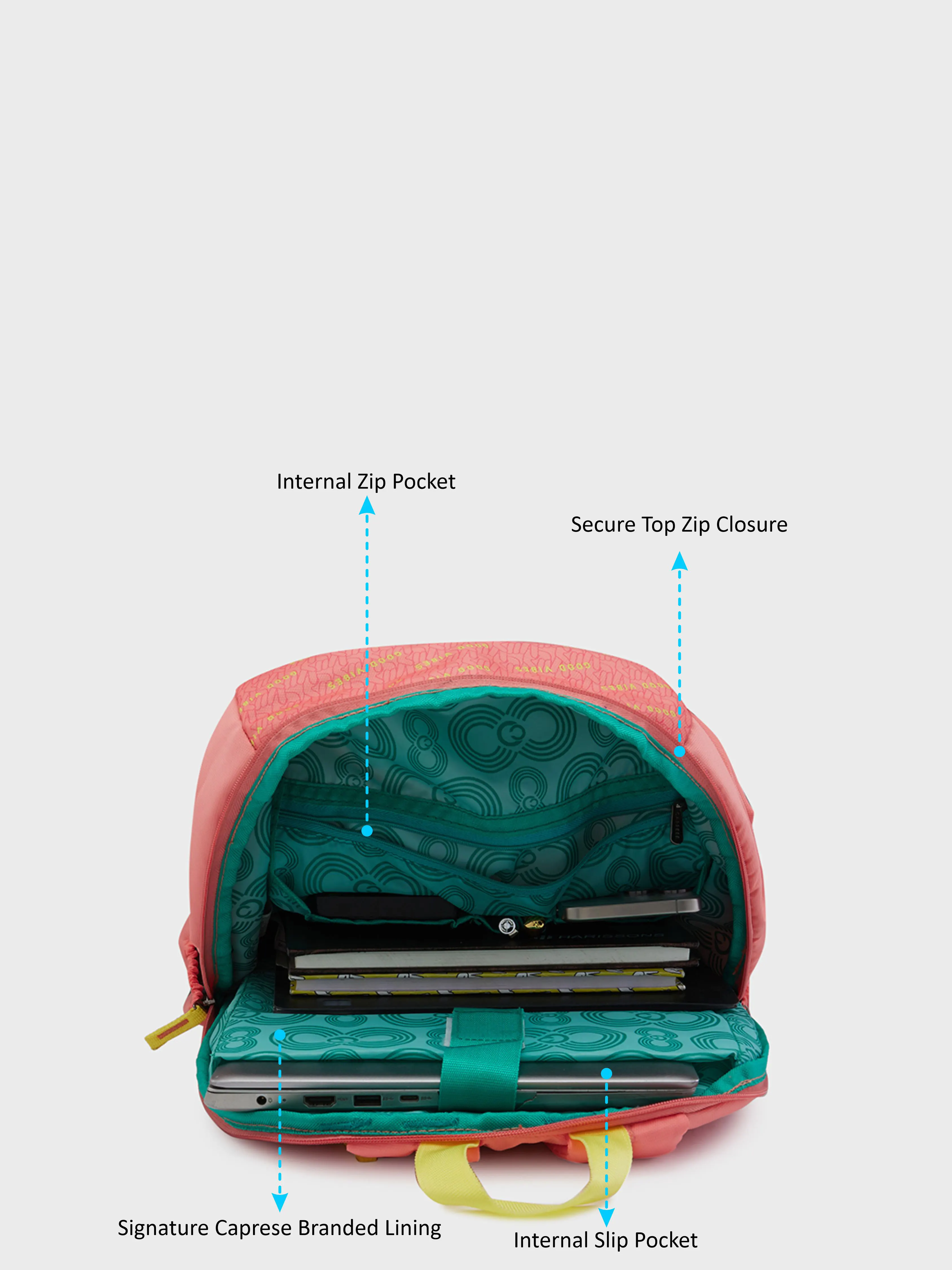 Caprese Zoe Large Peach Laptop Backpack - Image 6
