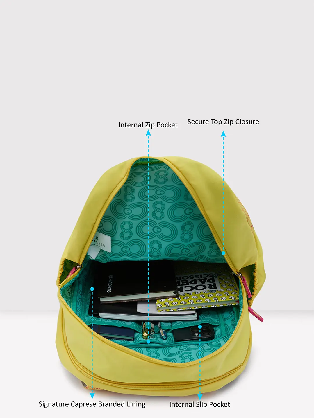 Caprese Zoe X-Large Yellow Laptop Backpack - Image 6