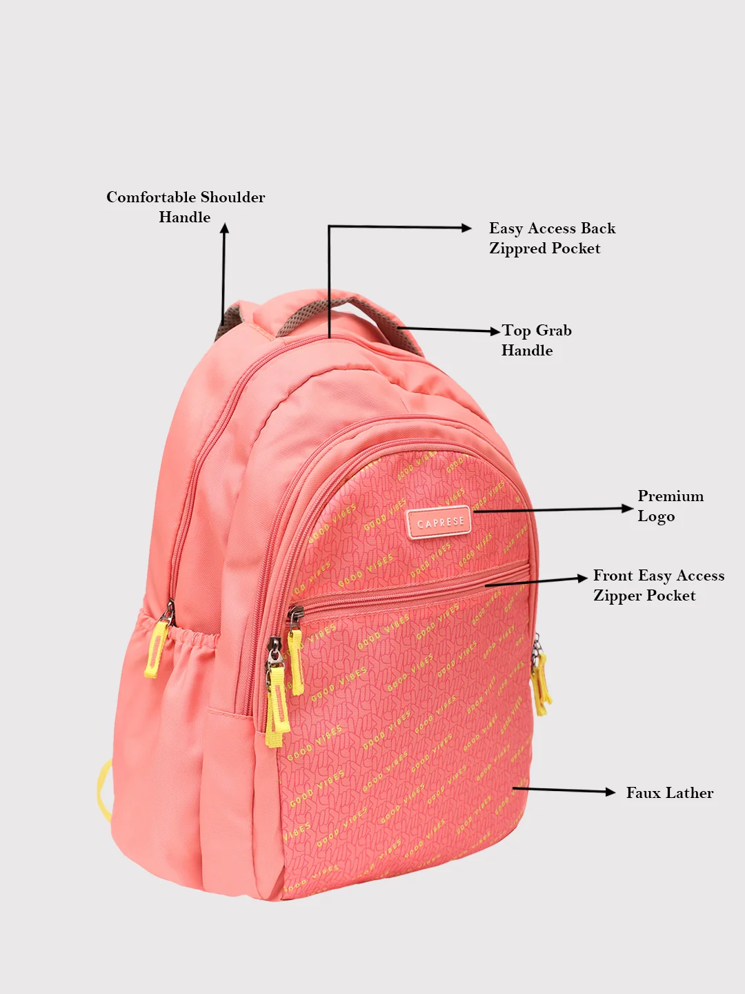 Caprese Zoe Large Peach Backpack - Image 4