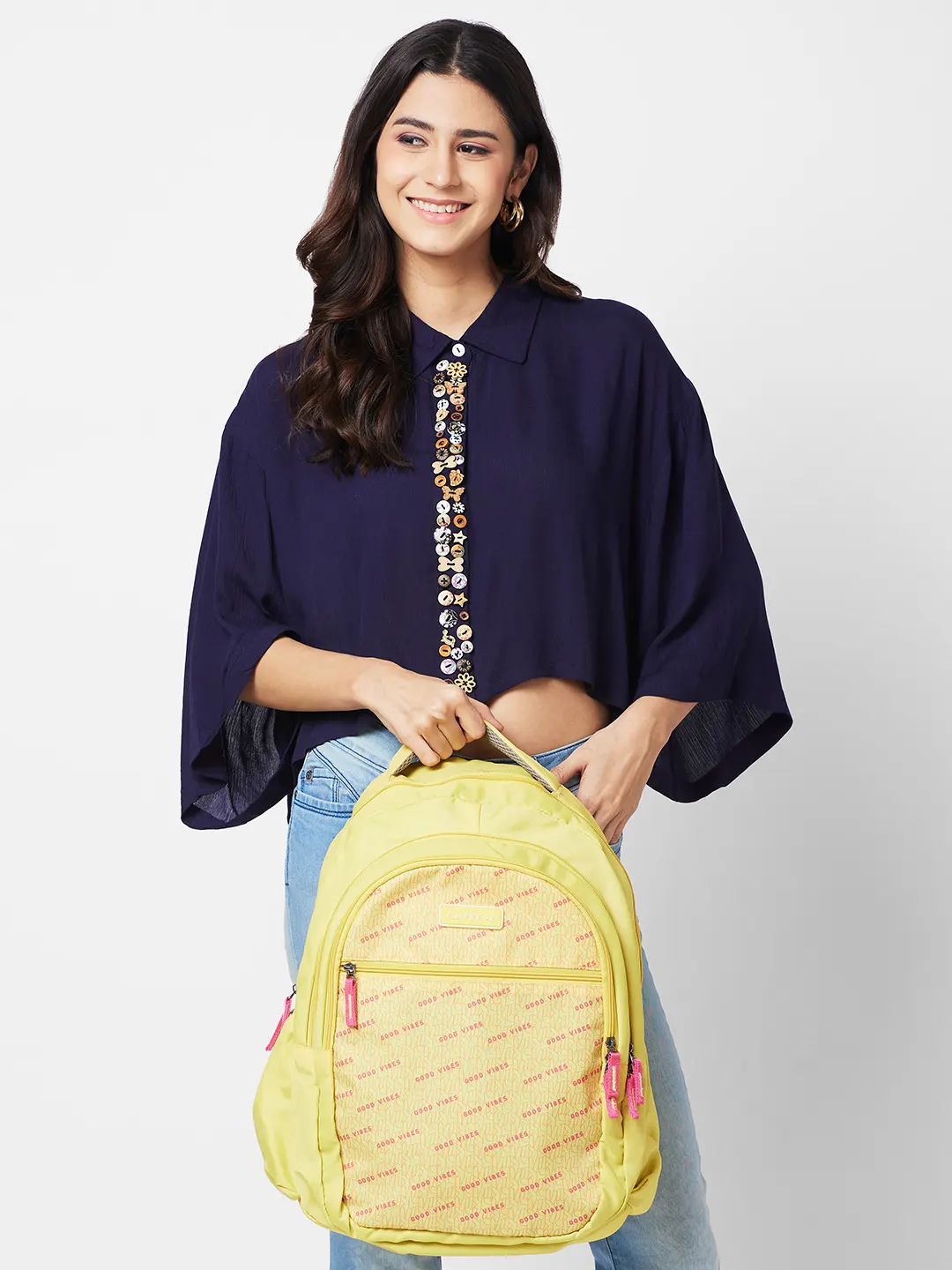 Caprese Zoe Large Yellow School Backpack - Image 12