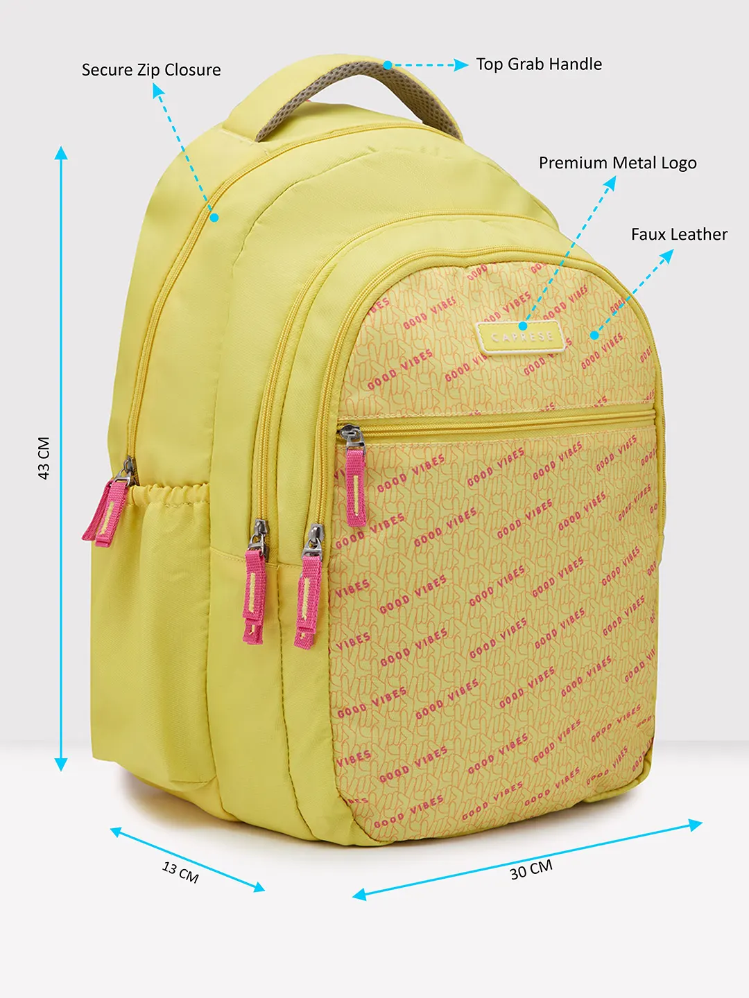 Caprese Zoe Large Yellow School Backpack - Image 7