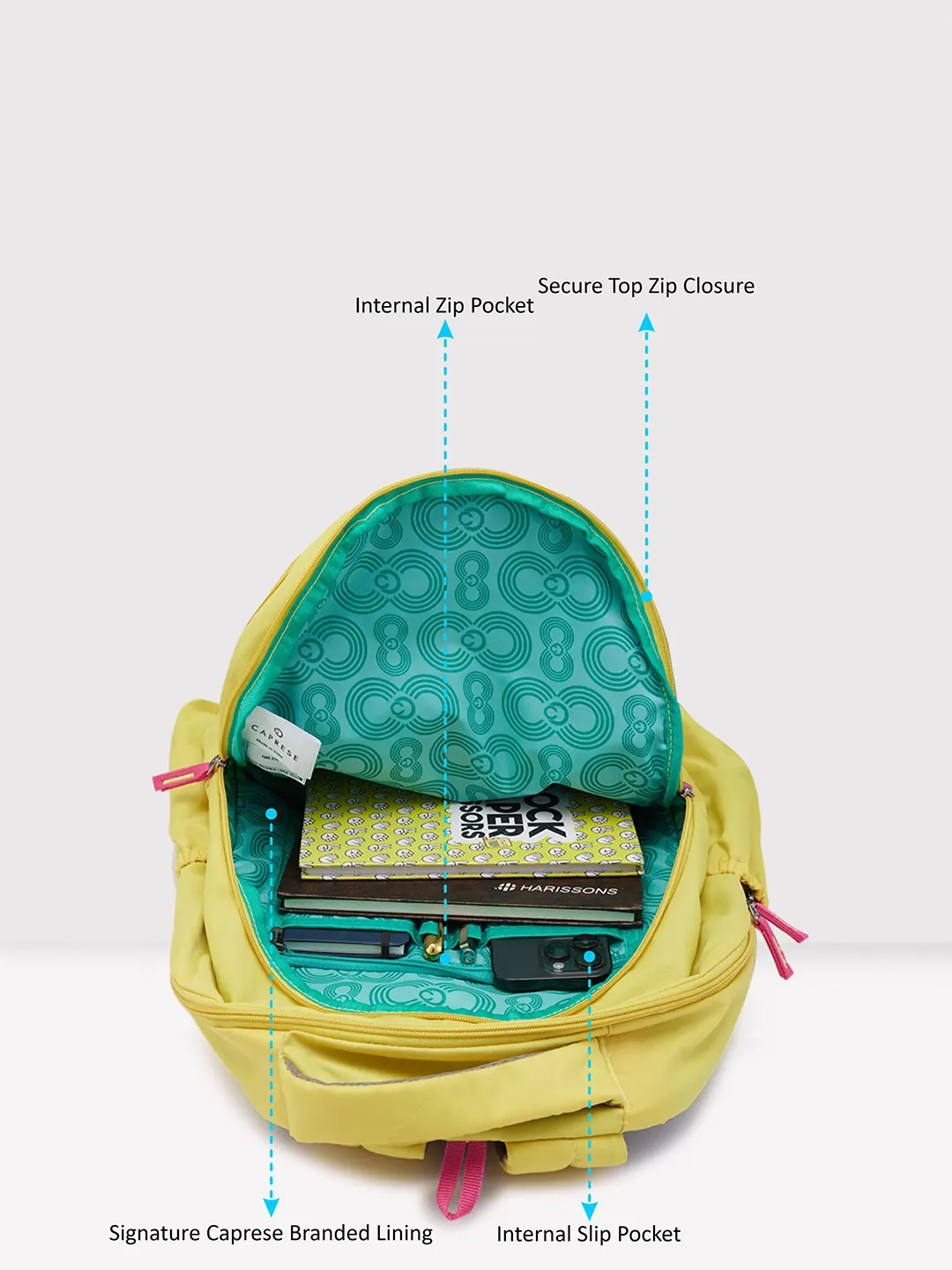 Caprese Zoe Large Yellow School Backpack - Image 8