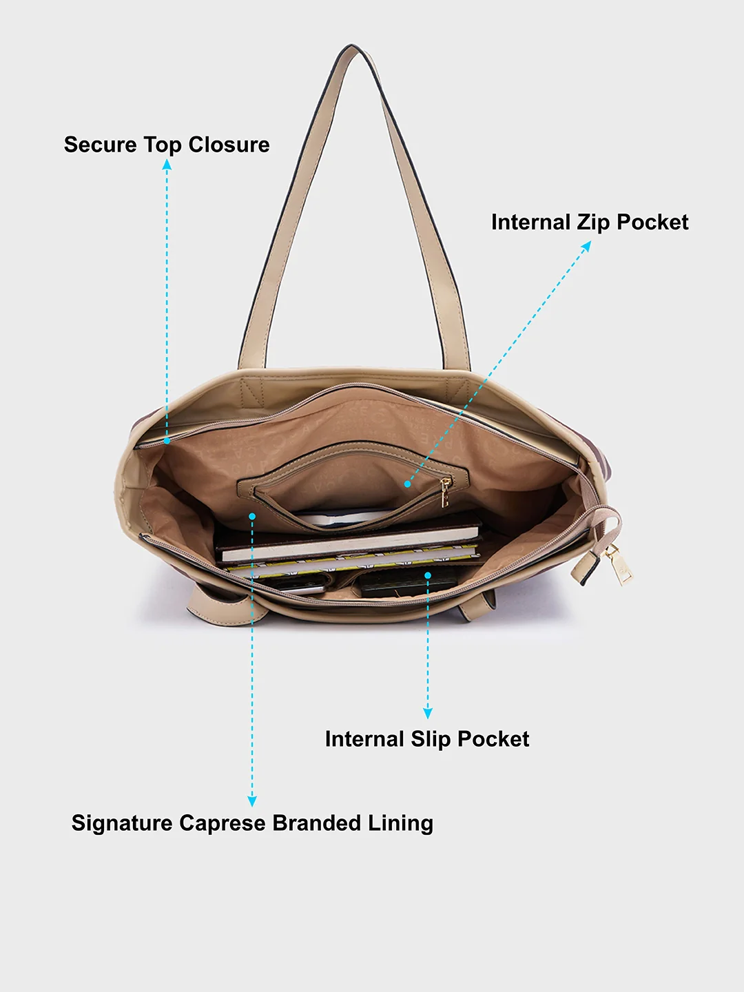 Caprese Zuzu Large Beige Tote Bag - Image 8