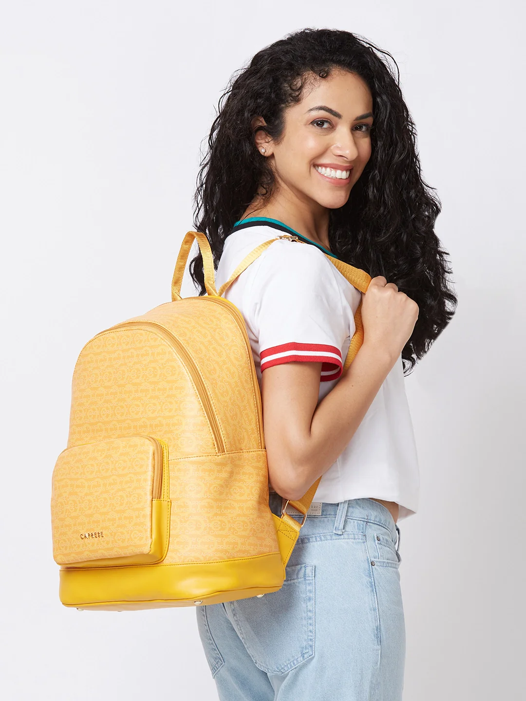 Caprese Cleo Large Yellow Laptop Backpack - Image 10