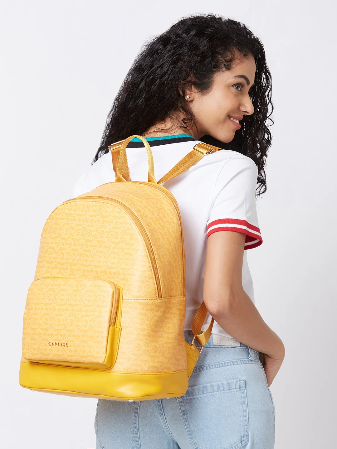 Caprese Cleo Large Yellow Laptop Backpack - Image 3