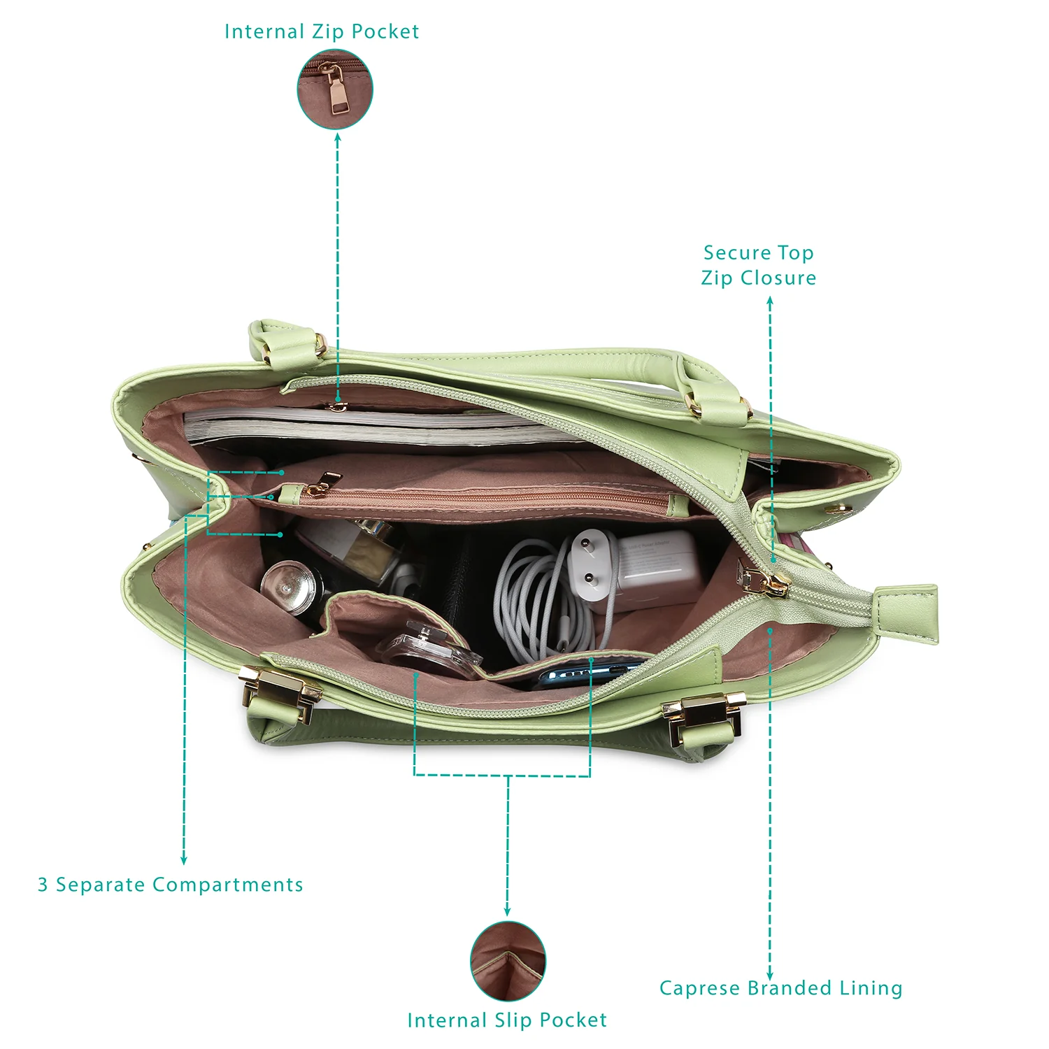 Caprese Claudia Large Olive Green Satchel Bag - Image 5