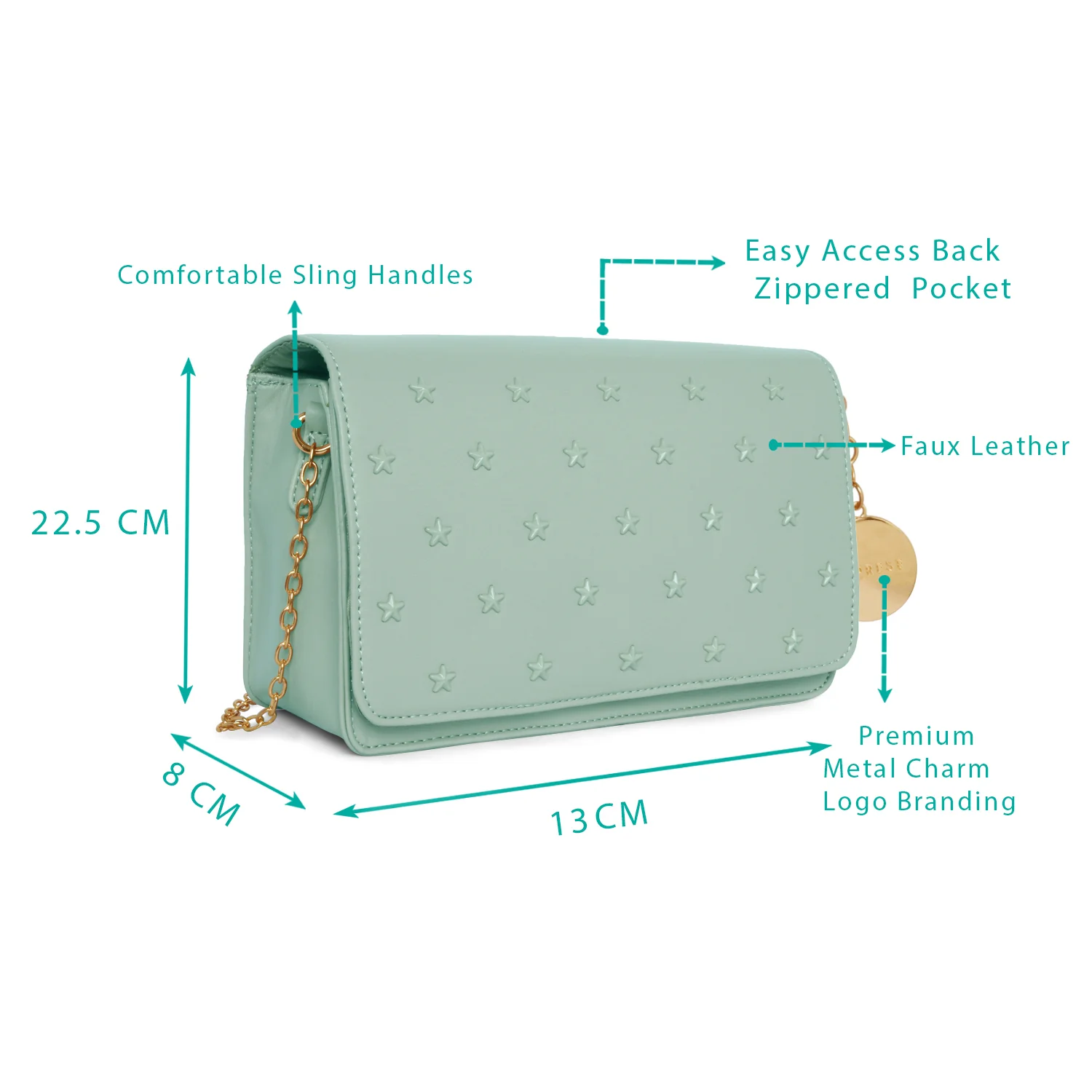 Caprese Crystal Medium Powder Blue Sling Bag - Image 3