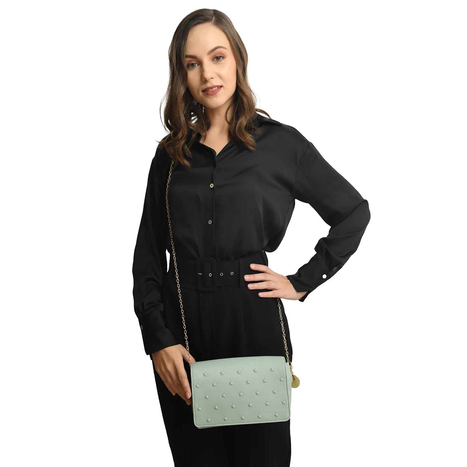 Caprese Crystal Medium Powder Blue Sling Bag - Image 4