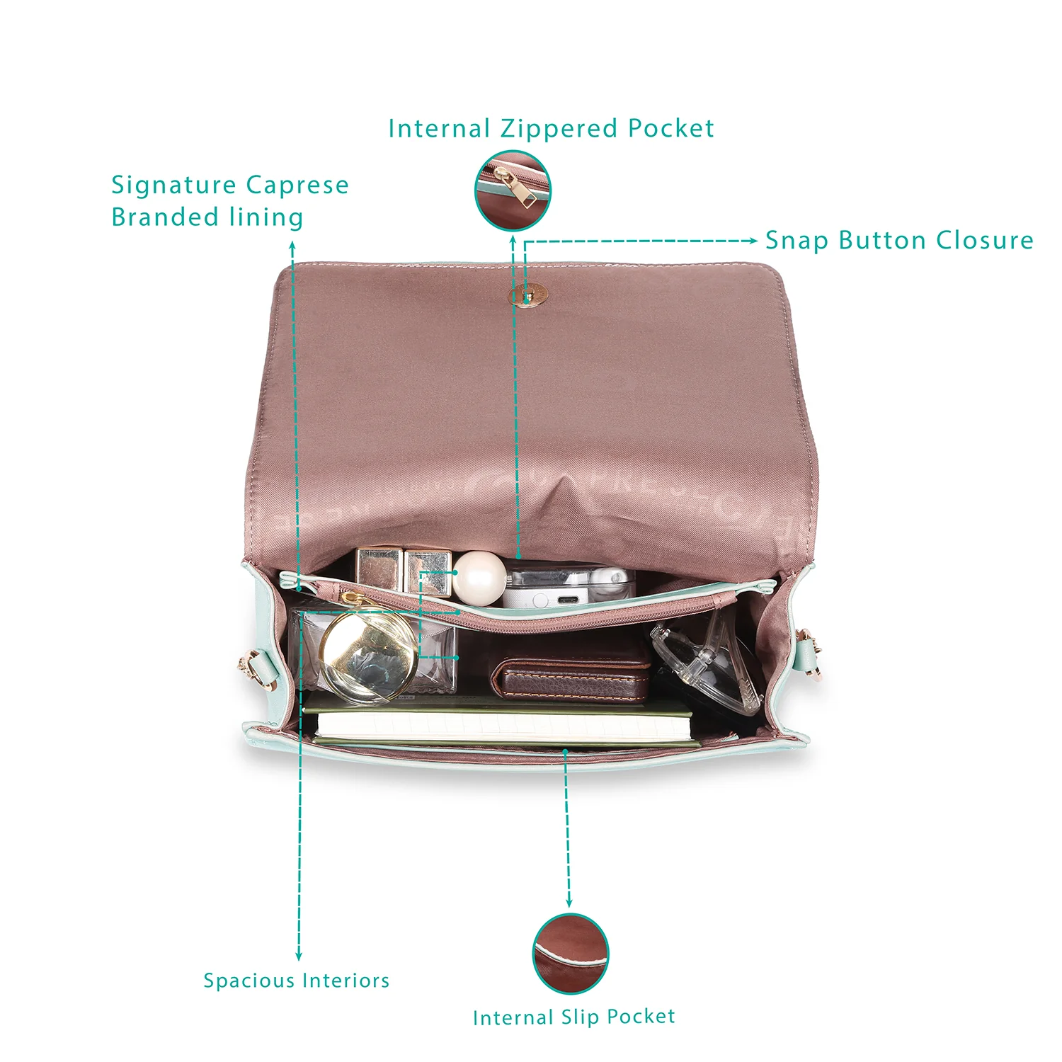 Caprese Crystal Medium Powder Blue Sling Bag - Image 5