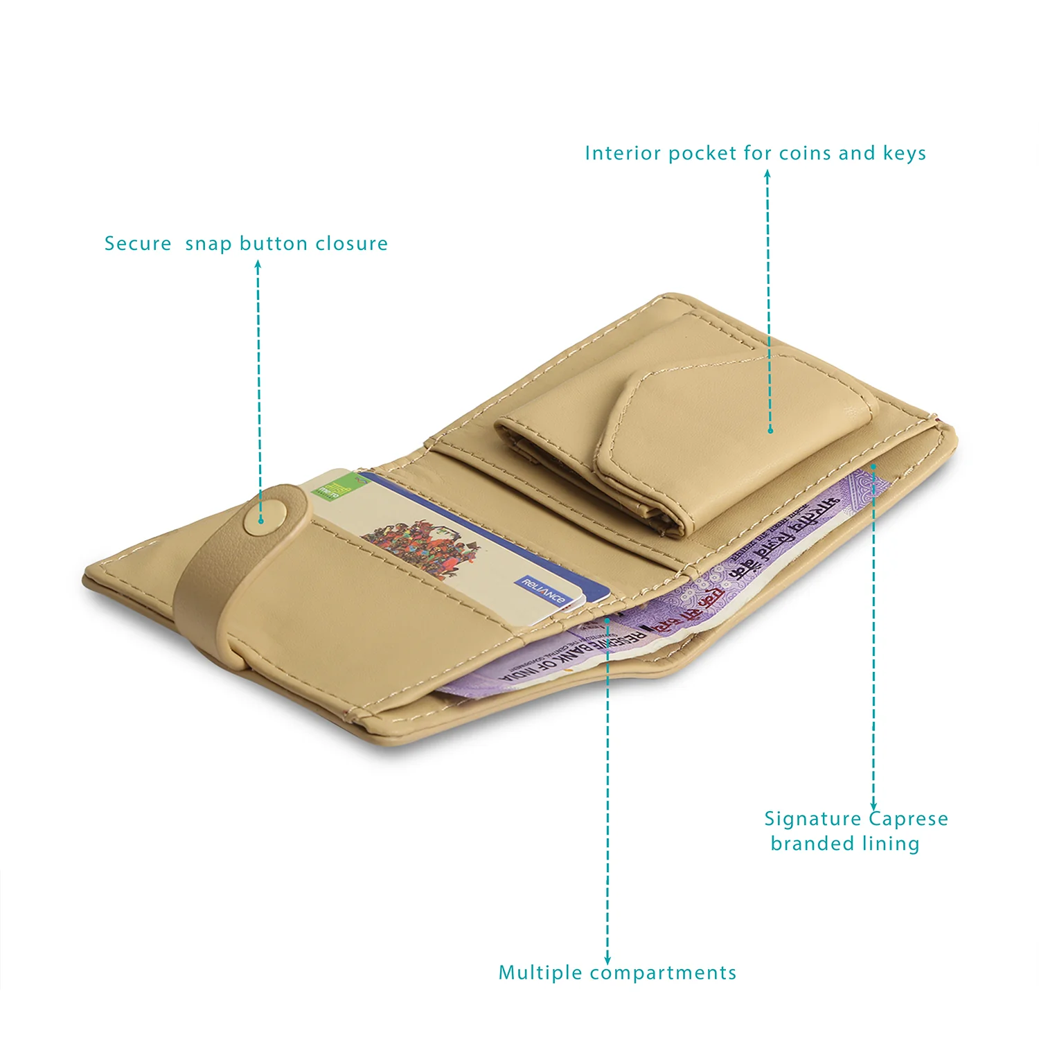 Caprese Kiko Small Beige Wallet - Image 6