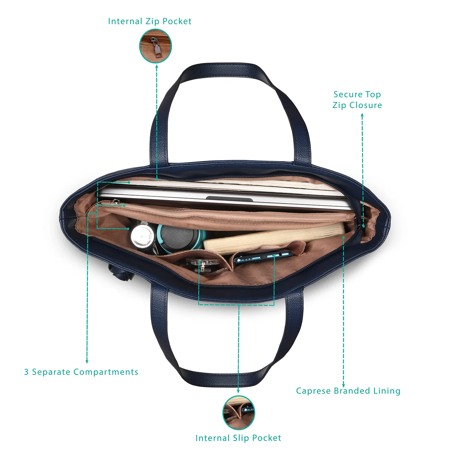 Caprese Rosamund Large Navy Satchel Bag - Image 5