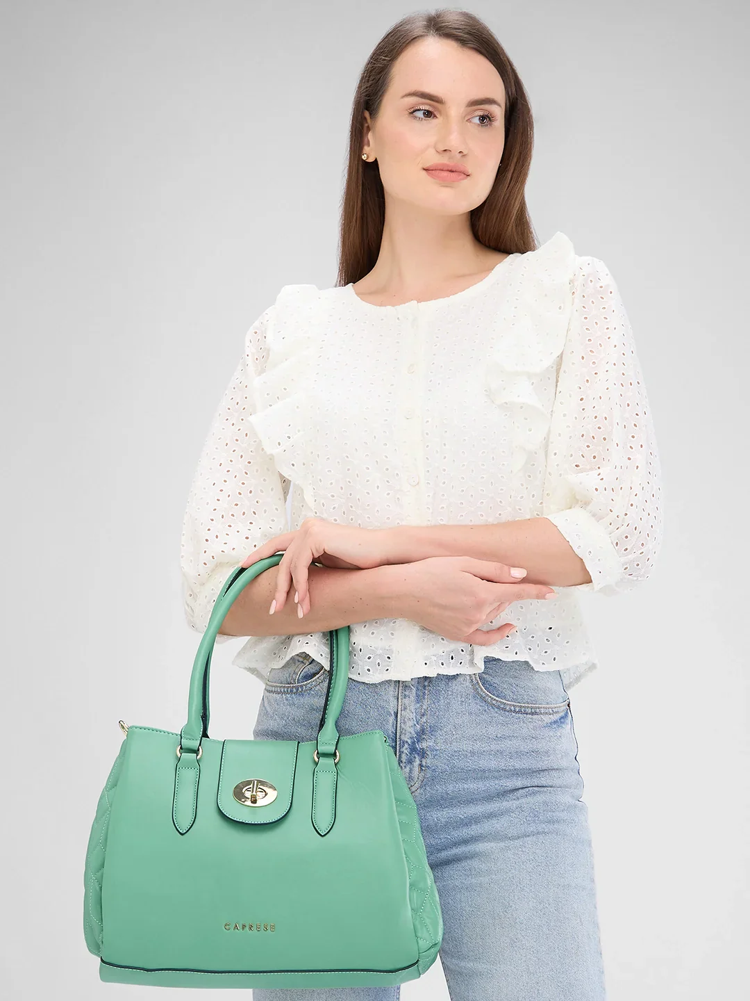 Caprese Sabrina Medium Mint Satchel Bag - Image 9
